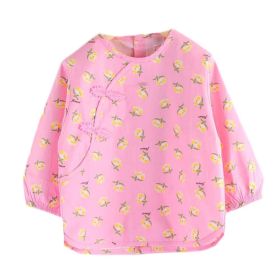 Pink Floral Baby Eating Smock Inner Waterproof Chinese Style Kids Bibs Long Sleeve Princess Apron