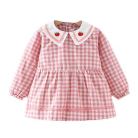 Pink Grid Baby Smock Infant Eating Inner Waterproof Bib Girls Long Sleeve Painting Smock Apron