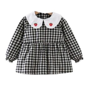 Black Grid Baby Eating Smock Infant Inner Waterproof Bibs Girls Long Sleeve Painting Smock Apron