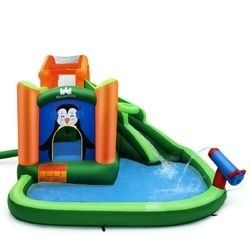 Inflatable Water Park Bouncer with Climbing Wall Splash Pool Water Cannon