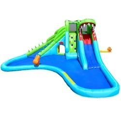 Crocodile Inflatable Water Slide Climbing Wall Bounce House