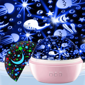 Night Light Projector for Kids, 2 in 1 Ocean and Starry Projector, 360° Rotating Baby Night Lights Lamp for Bedroom Christmas Birthday Gifts, Pink