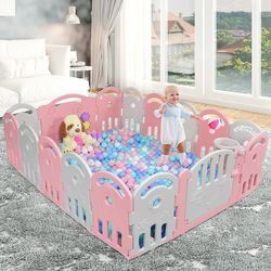 16-Panel Baby Playpen with Music Box & Basketball Hoop