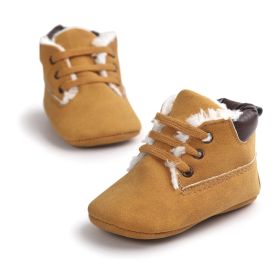 Winter Baby Boys Shoes Suede Leather Sneaker Toddler Baby Shoes Anti-Slip Soft Soled Lace up Snow Boots Warm Baby Boot (Option: Brown-11cm)