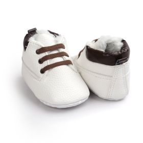 Winter Baby Boys Shoes Suede Leather Sneaker Toddler Baby Shoes Anti-Slip Soft Soled Lace up Snow Boots Warm Baby Boot (Option: white-13cm)