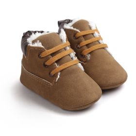 Winter Baby Boys Shoes Suede Leather Sneaker Toddler Baby Shoes Anti-Slip Soft Soled Lace up Snow Boots Warm Baby Boot (Option: Dark brown-12cm)