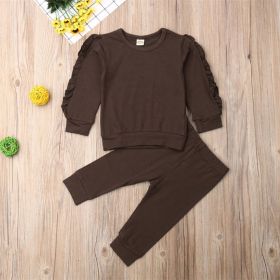 Newborn Baby Boys Girls Ruffles Jumper Solid Long Sleeve Sweatshirt Tops Pants Infant Kids 2Pcs Outfits Clothes Set Fall Clothes (Option: Brown-80cm)