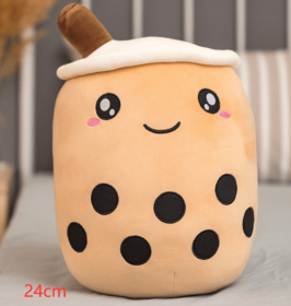 Cute Fruit Drink Plush Stuffed Soft Strawberry Milk Tea Plush Boba Tea Cup Toy Bubble Tea Pillow Cushion Kids Gift (Option: Brown-24CM)