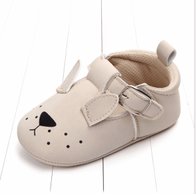 Spring and autumn cartoon animal baby shoes matte leather non-slip soft bottom baby shoes wholesale 0884 (Option: Beige puppy-12CM)