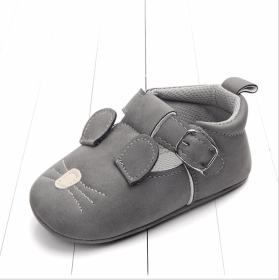 Spring and autumn cartoon animal baby shoes matte leather non-slip soft bottom baby shoes wholesale 0884 (Option: Dark grey rat-13CM)