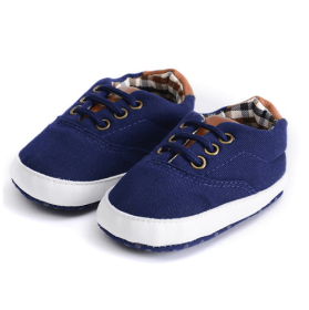 Solid color casual lace soft bottom baby canvas shoes baby shoes toddler shoes (Option: Dark blue-11cm)