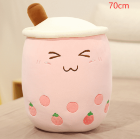 Cute Fruit Drink Plush Stuffed Soft Strawberry Milk Tea Plush Boba Tea Cup Toy Bubble Tea Pillow Cushion Kids Gift (Option: Pink-70CM)