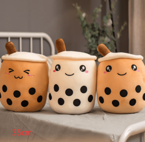 Cute Fruit Drink Plush Stuffed Soft Strawberry Milk Tea Plush Boba Tea Cup Toy Bubble Tea Pillow Cushion Kids Gift (Option: Family-35CM)