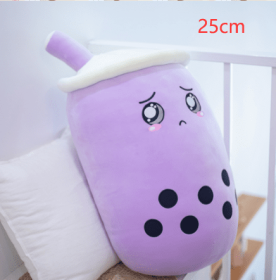 Cute Fruit Drink Plush Stuffed Soft Strawberry Milk Tea Plush Boba Tea Cup Toy Bubble Tea Pillow Cushion Kids Gift (Option: Purple-25CM)