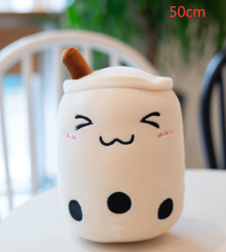 Cute Fruit Drink Plush Stuffed Soft Strawberry Milk Tea Plush Boba Tea Cup Toy Bubble Tea Pillow Cushion Kids Gift (Option: White triangle eyes-50cm)