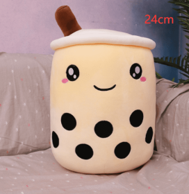 Cute Fruit Drink Plush Stuffed Soft Strawberry Milk Tea Plush Boba Tea Cup Toy Bubble Tea Pillow Cushion Kids Gift (Option: light coffee-24cm)