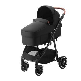 VEVOR Standard Baby Stroller, Infant Toddler Stroller with Bassinet, 3rd-Gear Adjustable Backrest & Foldable & Reversible Seat (Color: Black, Baby Stroller Type: Seat Converted to Cradle)