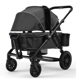 VEVOR All-Terrain Stroller Wagon, 2 Seats Foldable Expedition 2-in-1 Collapsible Wagon Stroller, Includes Canopy, Parent Organizer (Color: Black (New))